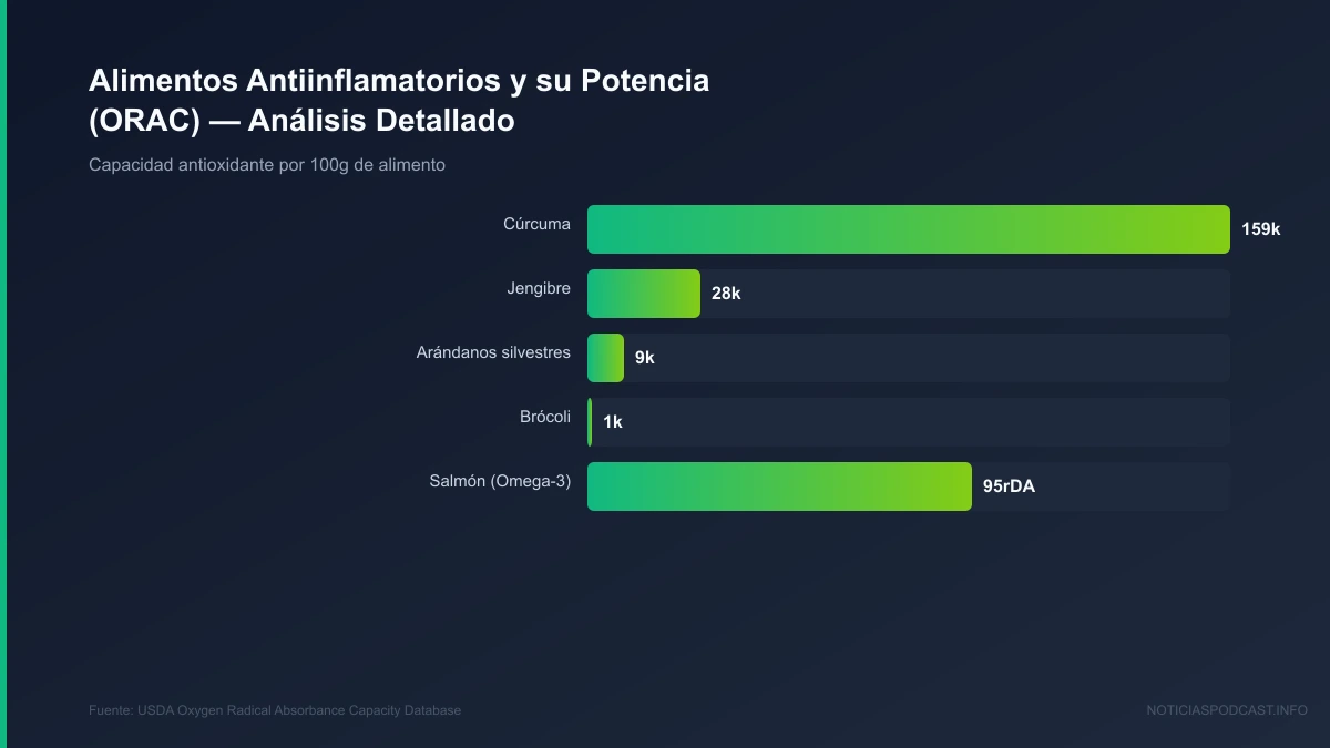 Selección de alimentos reales antiinflamatorios ricos en grasas saludables, antioxidantes y omega-3.